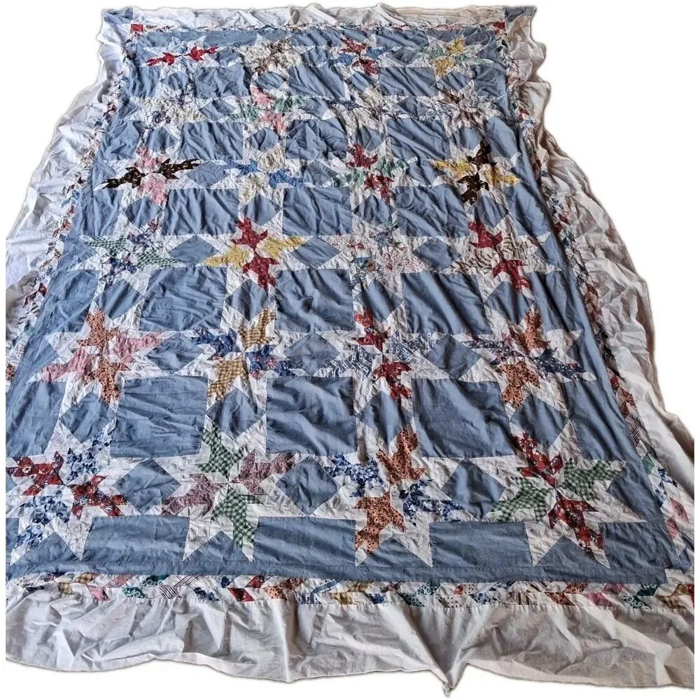 Vtg Hand Stitched Quilt Top Patchwork Dove Birds Star Large 81